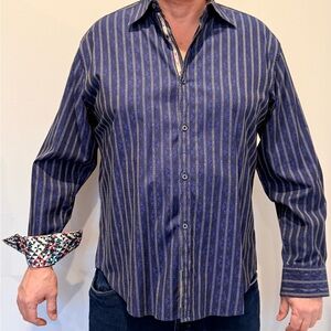Robert Graham Navy and Gold Striped Shirt